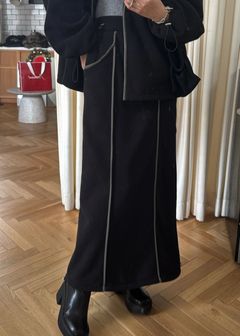 fleece drawstring bi color piping SK / バイカラー フリーススカート (ブラック) / 25AW /