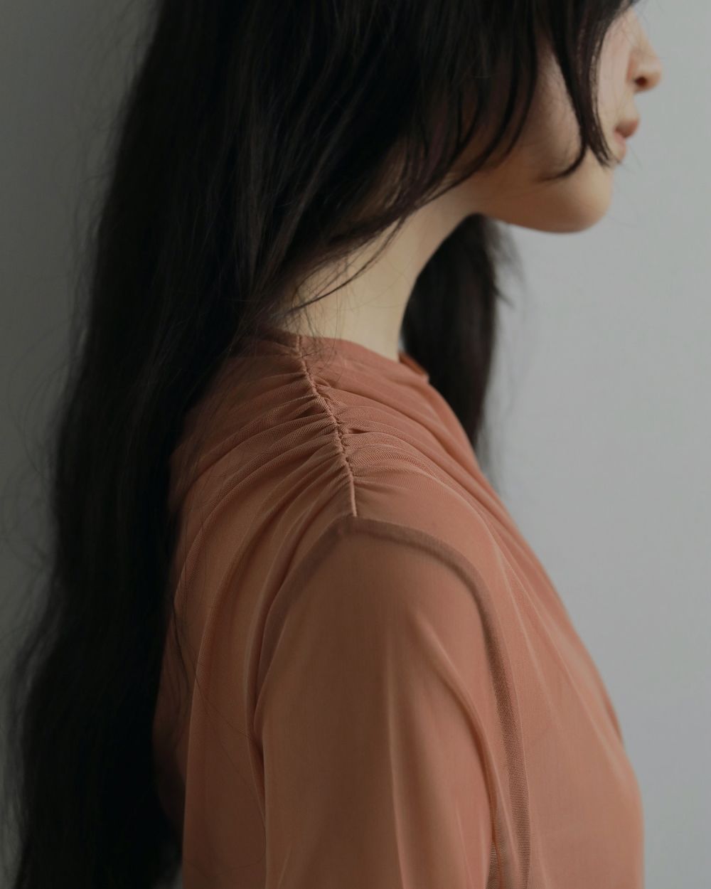 【25AW】Tulle Gather Bodysuit / チュールギャザーボディースーツ (テラコッタ)