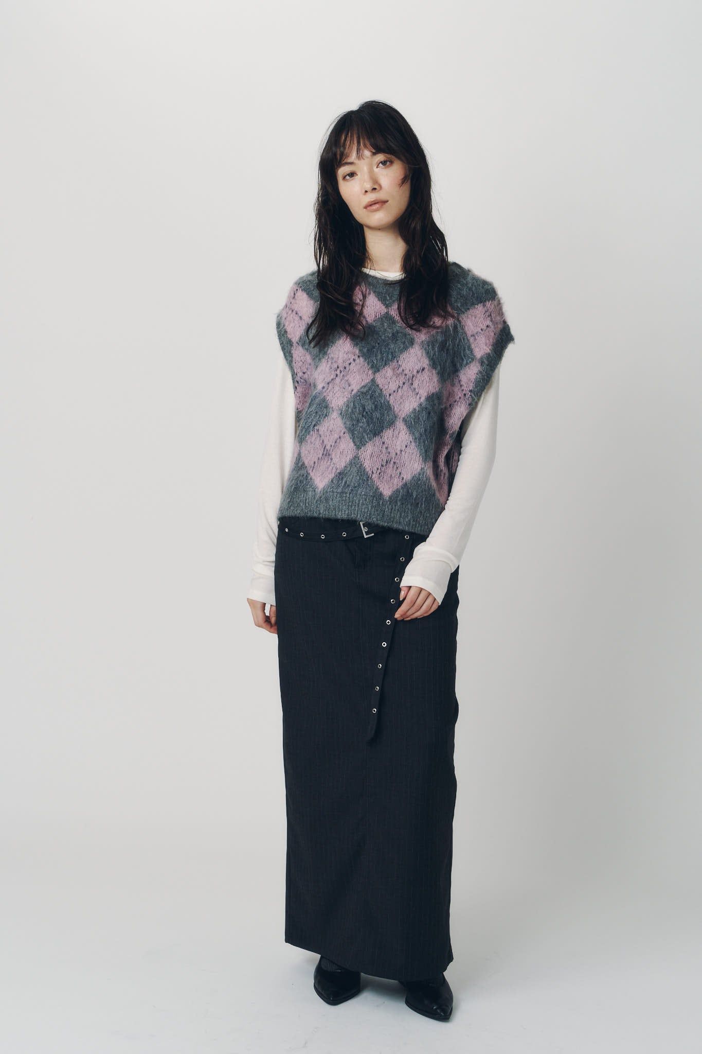 アーガイルニットベスト (ピンク) argyle knit vest (Pink) / 26AW