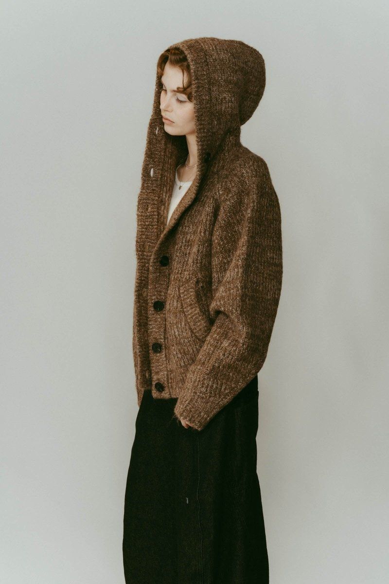 hooded cardigan knit / フーデッド カーディガンニット (ブラウン) / 25AW