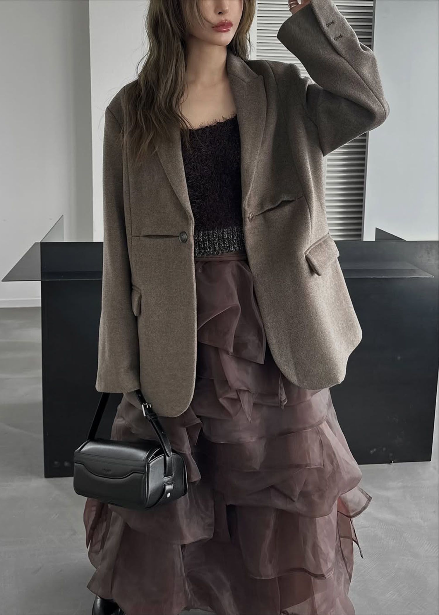 organdy random tiered pattern SK / オーガンジー ティアードスカート (ブラウン) / 25AW /