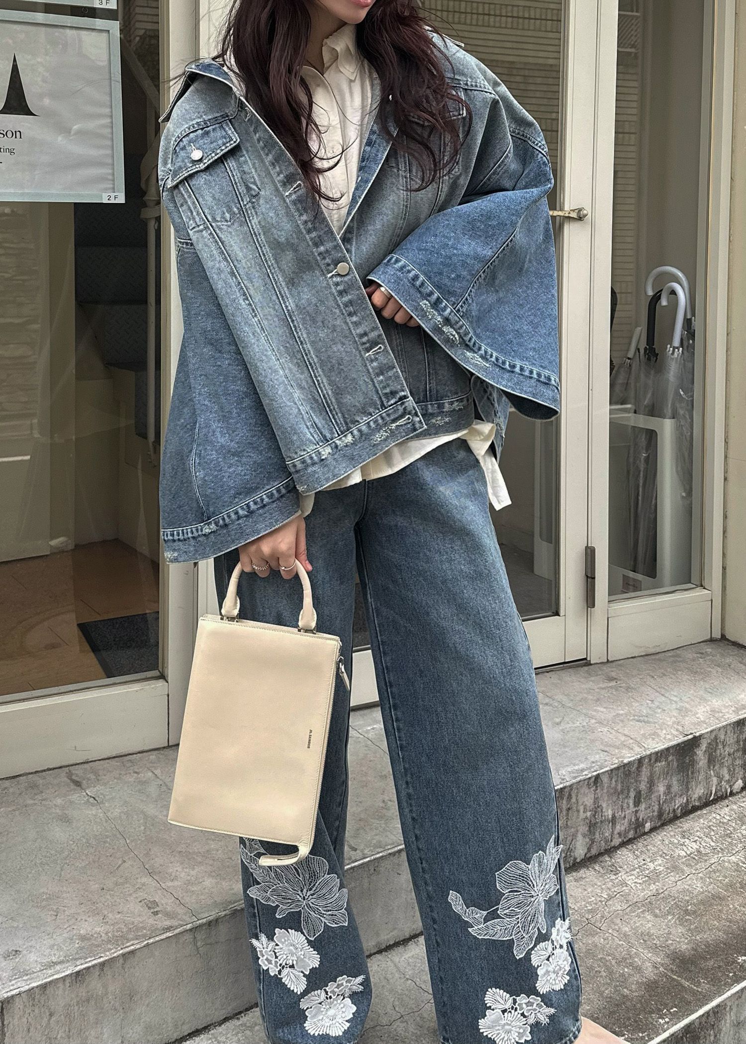 trucker detail denim poncho JK / トラッカー ポンチョ デニムジャケット (L/blue) / 26SS