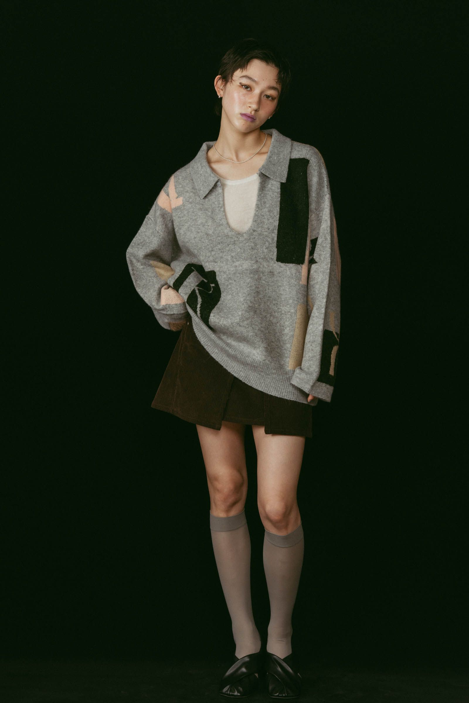 K design knit pullover(unisex) / Kデザイン ニットプルオーバー (グレー) / 25AW