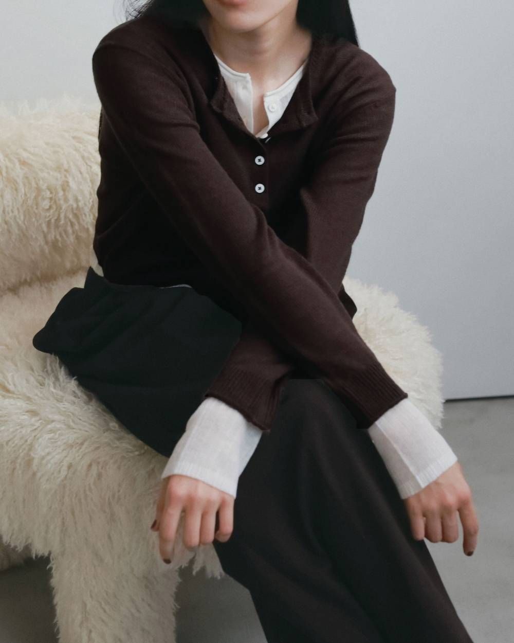 レイヤード クルーネックカーディガン (ブラウン) Layered Crewneck Cardigan (Brown) / 26AW 【6月29日まで期間限定予約】