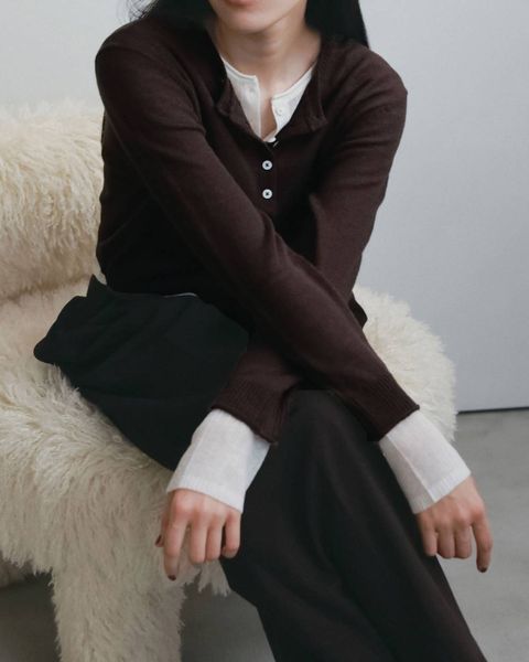 レイヤード クルーネックカーディガン (ブラウン) Layered Crewneck Cardigan (Brown) / 26AW