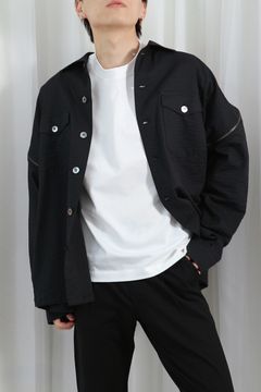 WRINKLE CRUSHED ZIP SHIRT / リンクルクラッシュジップシャツ (ブラック)