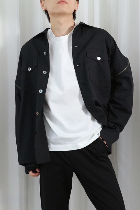 WRINKLE CRUSHED ZIP SHIRT / リンクルクラッシュジップシャツ (ブラック)