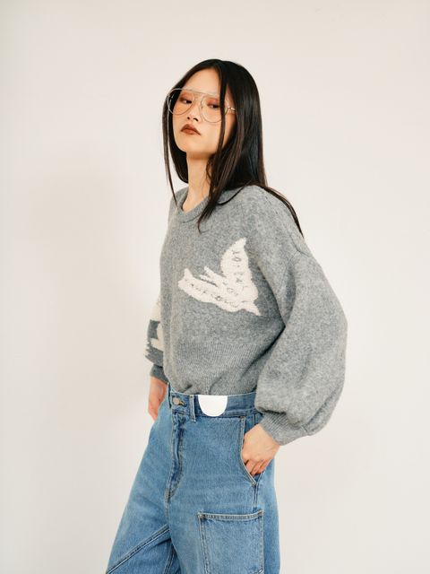 【BF割引対象12/2まで】Illustration jacquard knit top / イラストジャガードニットトップス (グレー) / 25AW