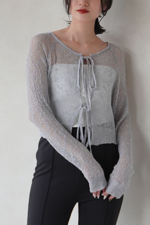 MESH KNIT TOPS / リンクス編みメッシュ2wayニットトップス (グレー)