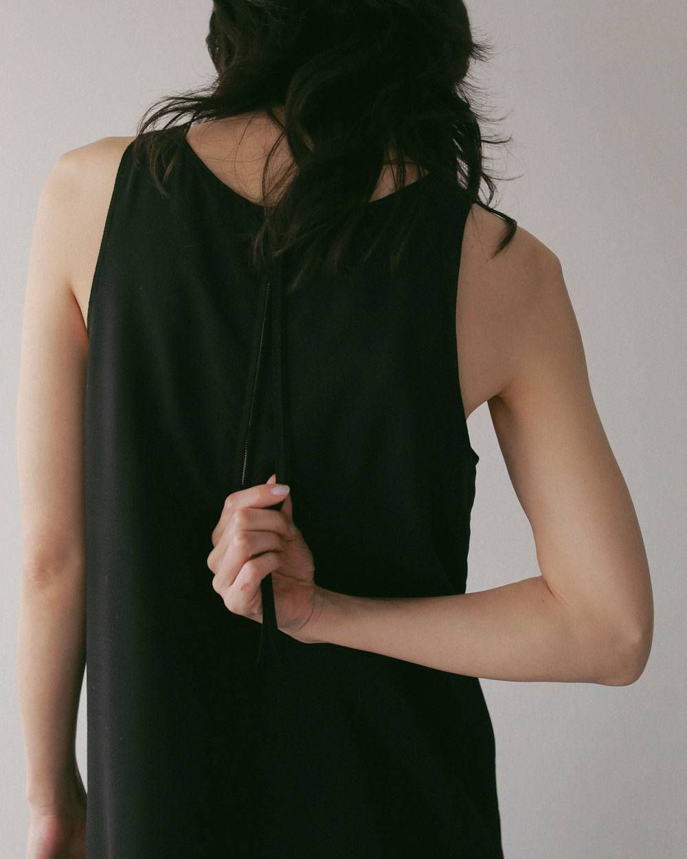 ウールシャンブレー ノースリーブワンピース (ブラック) Woolchambray Sleeveless Onepiece (Black) / 27SS