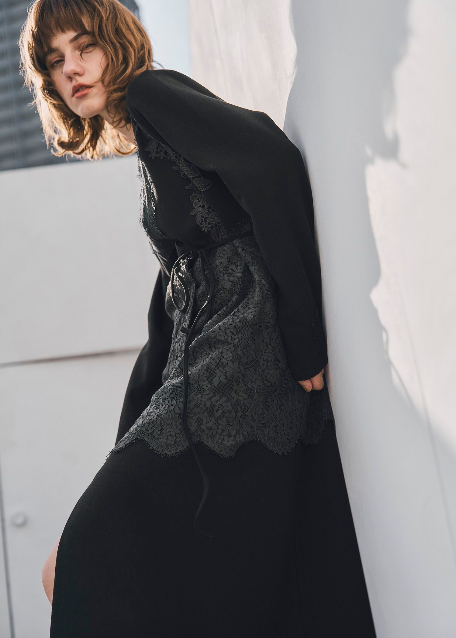 cachecoeur multi lace sweat OP / マルチレース スウェットワンピース (ブラック) / 25AW