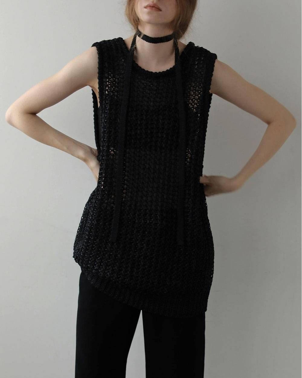 ペーパーヤーン ニットベスト (ブラック) Paperyarn Knit Vest (Black) / 27SS