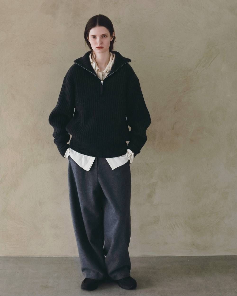 ハーフジップリブニット (チャコールグレー) Halfzip Rib Knit (Charcoal gray) / 26AW 【6月29日まで期間限定予約】