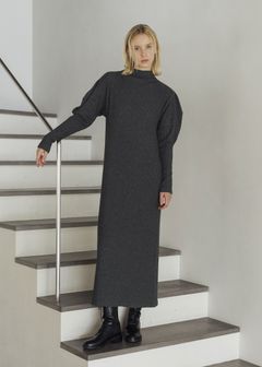 volume sleeve high neck rib OP / ハイネックリブワンピース (チャコール) / 25AW /