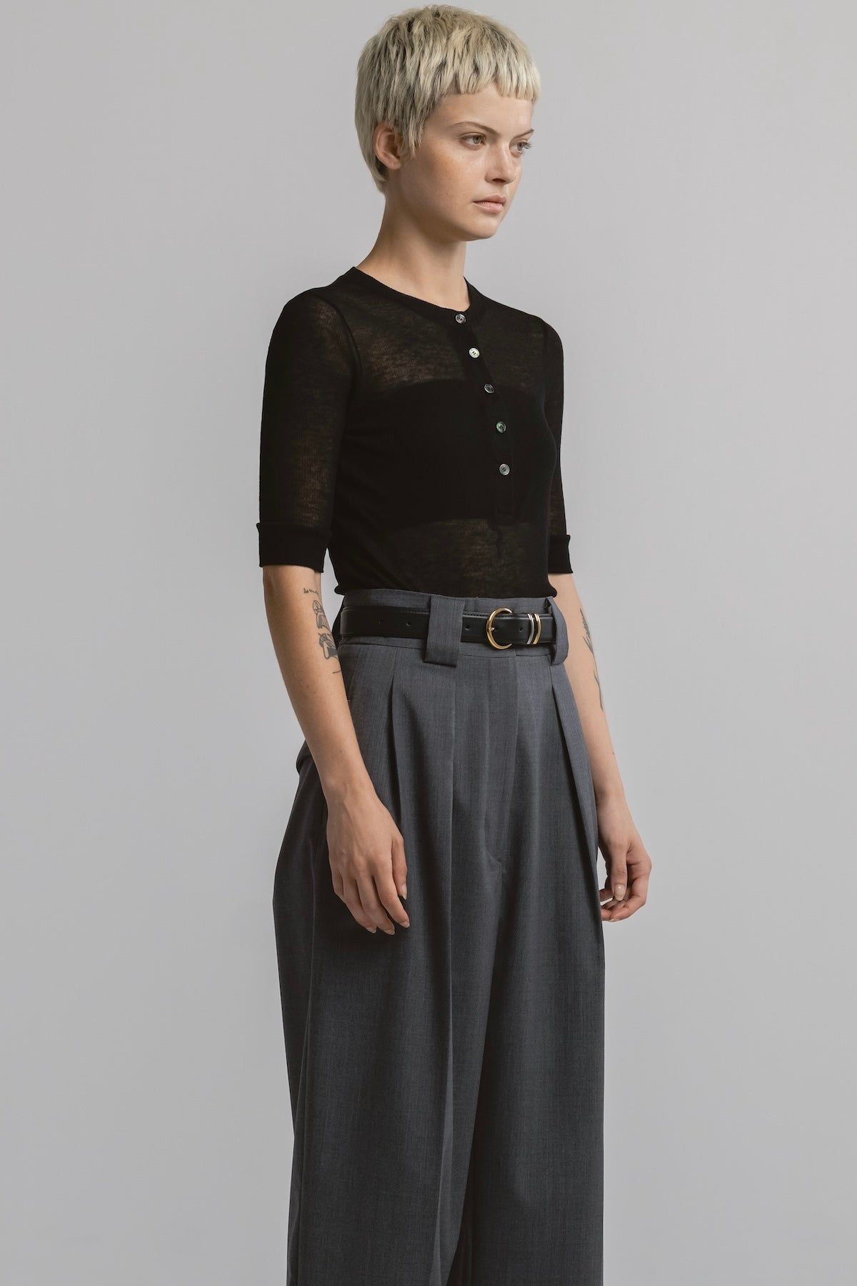 ヘンリートップス (ブラック) TENCEL CASHMERE HENLEY TOP (Black) / 26SS