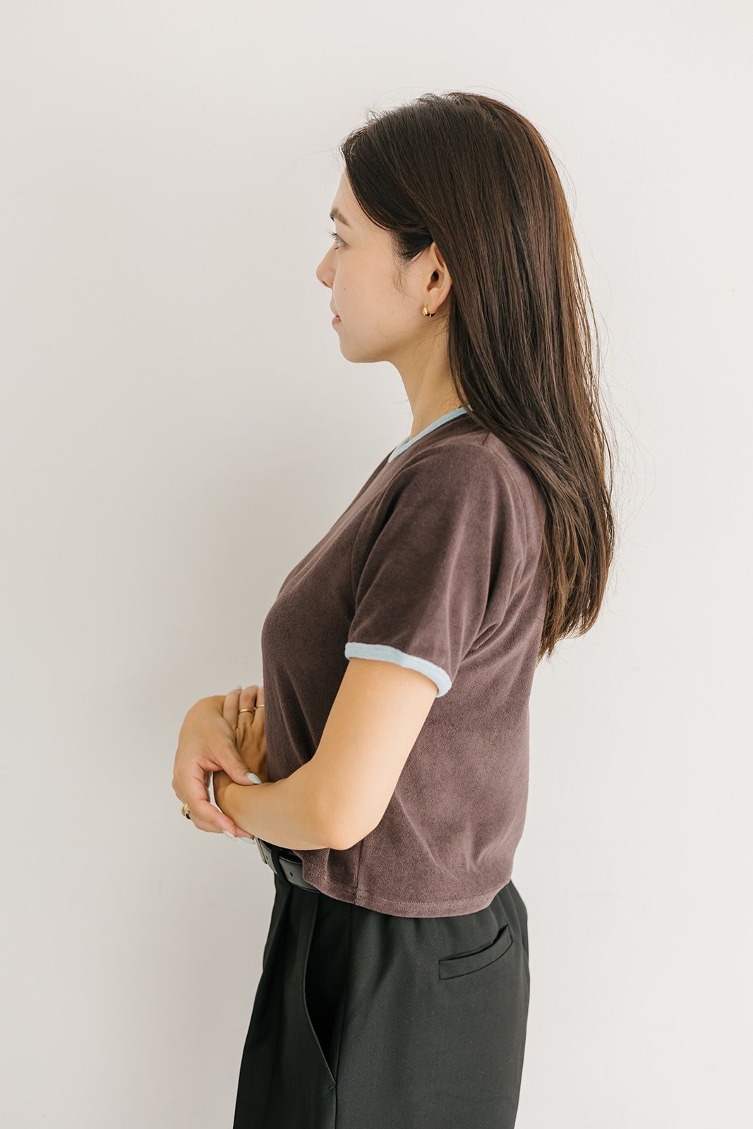 バイカラーパイルTシャツ (ブラウン)