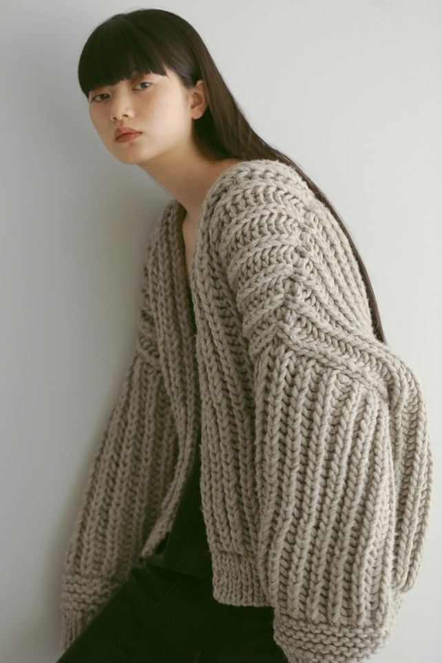 LOW GAUGE HAND KNIT CARDIGAN / ローゲージハンドニットカーディガン (グレー)ざっくり編み