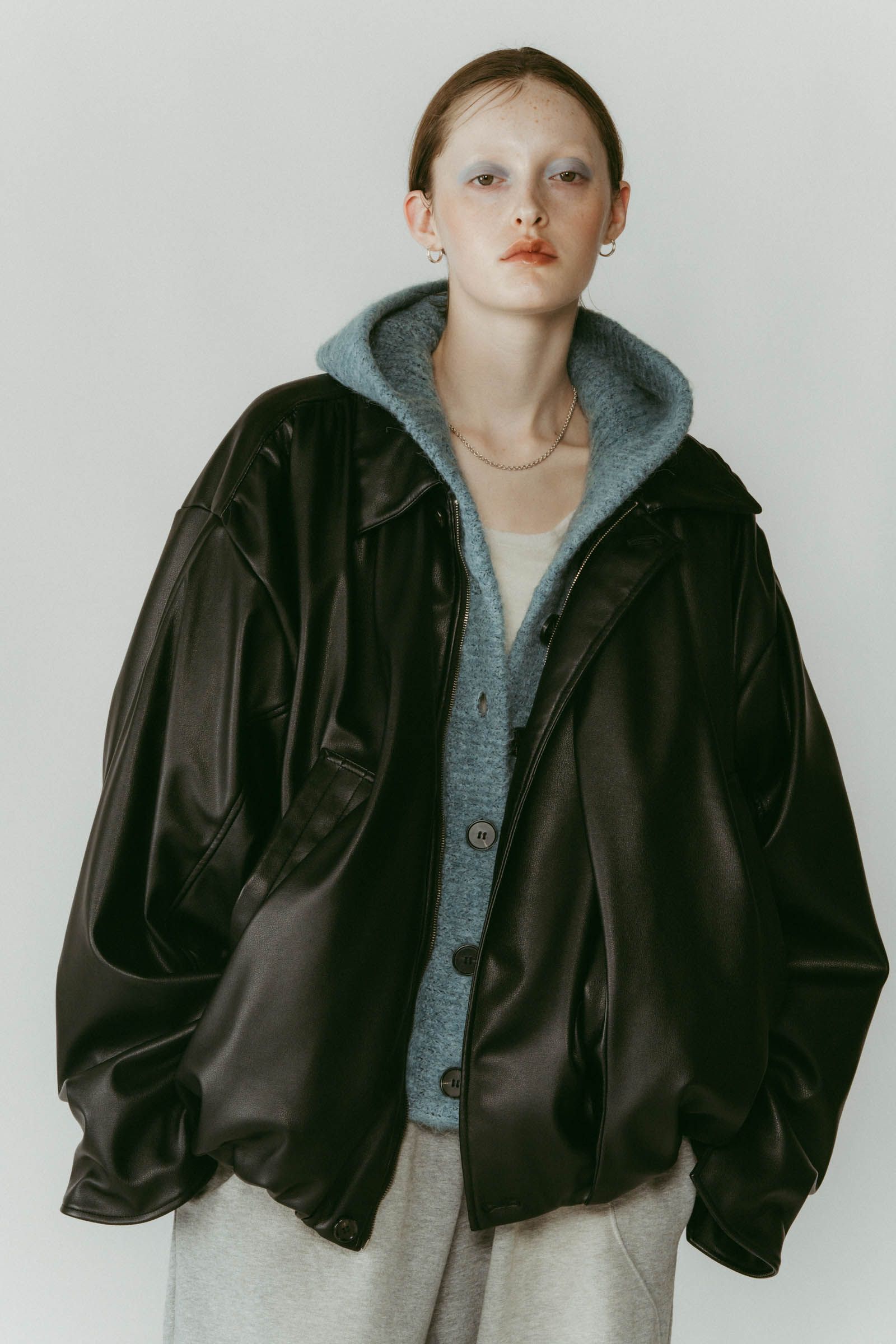 voluminous leather jacket(unisex) / ボリュームレザージャケットブルゾン (ブラック) / 25AW