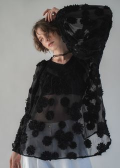 flower motif sheer BL (Black) / フラワーモチーフシアーブラウス (ブラック) / 26SS