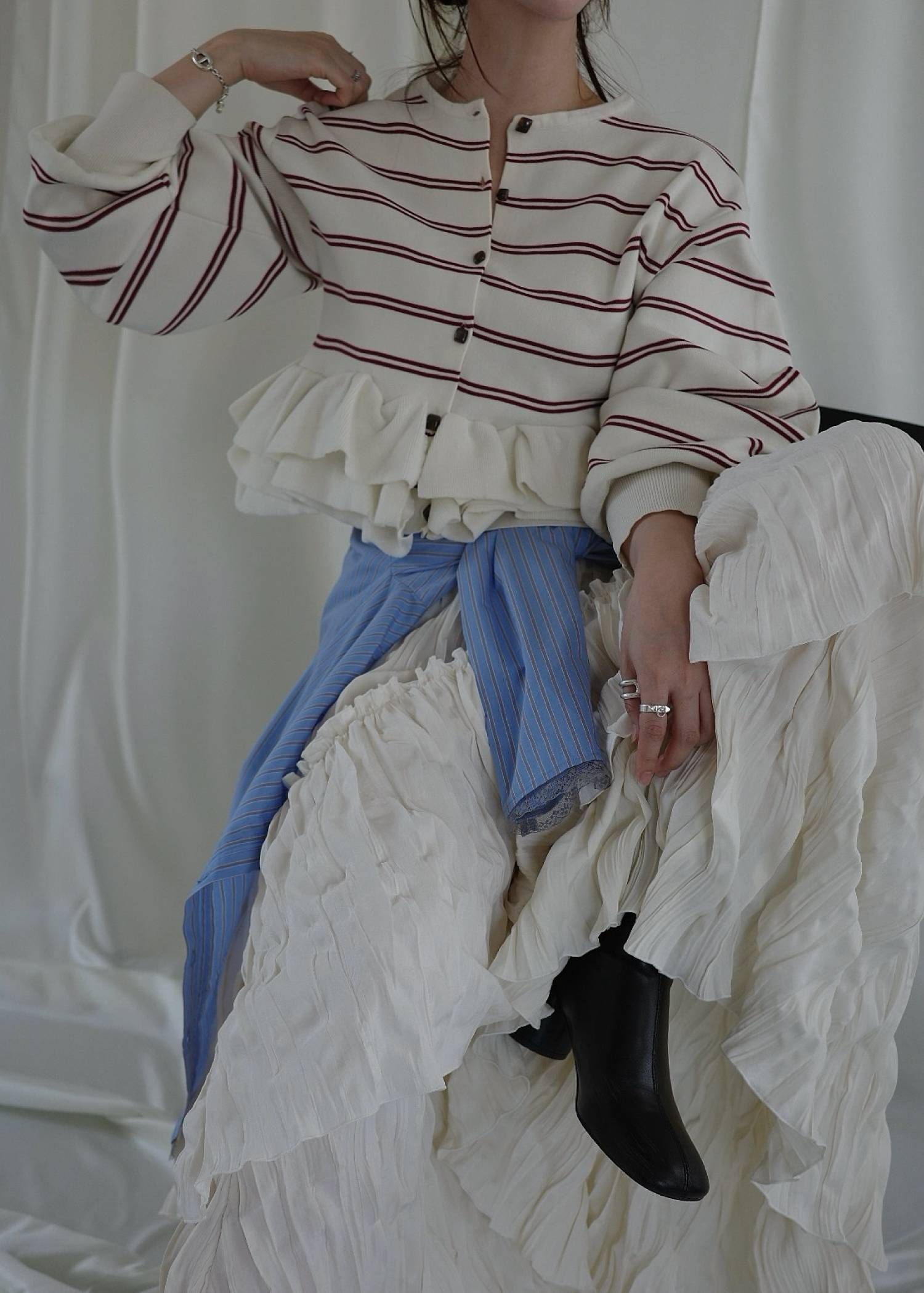 フリルニットカーディガン (レッド) hem ruffle frill knit cardigan (Red) /  26SS