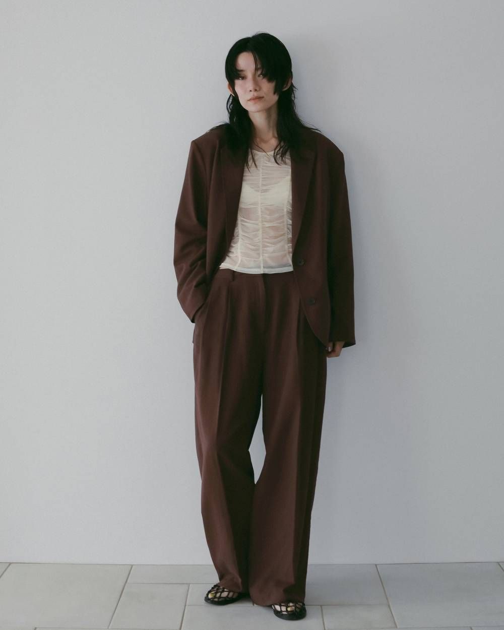 リネンタックパンツ (ブラウン) Linen Tuck Pants (Brown) /  26SS