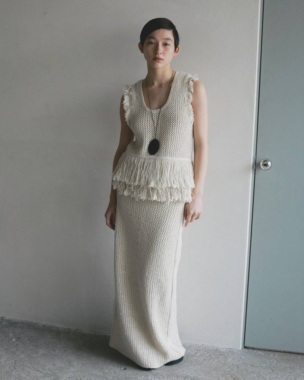 クロシェニットスカート (アイボリー) Crochet Knit Skirt (Ivory) / 26SS