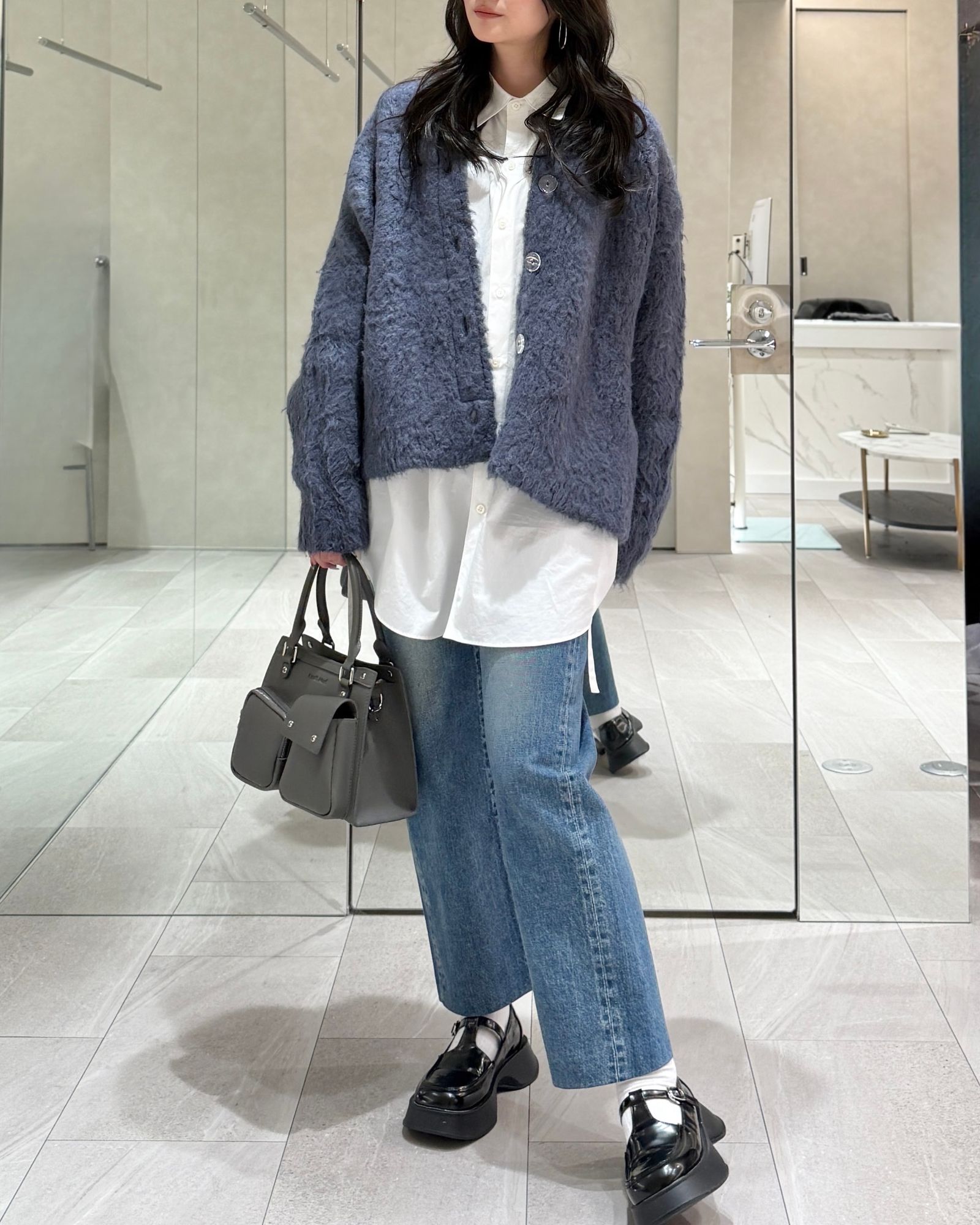 【25AW】Curl shaggy knit cardigan / カールシャギーニットカーディガン (ネイビー)