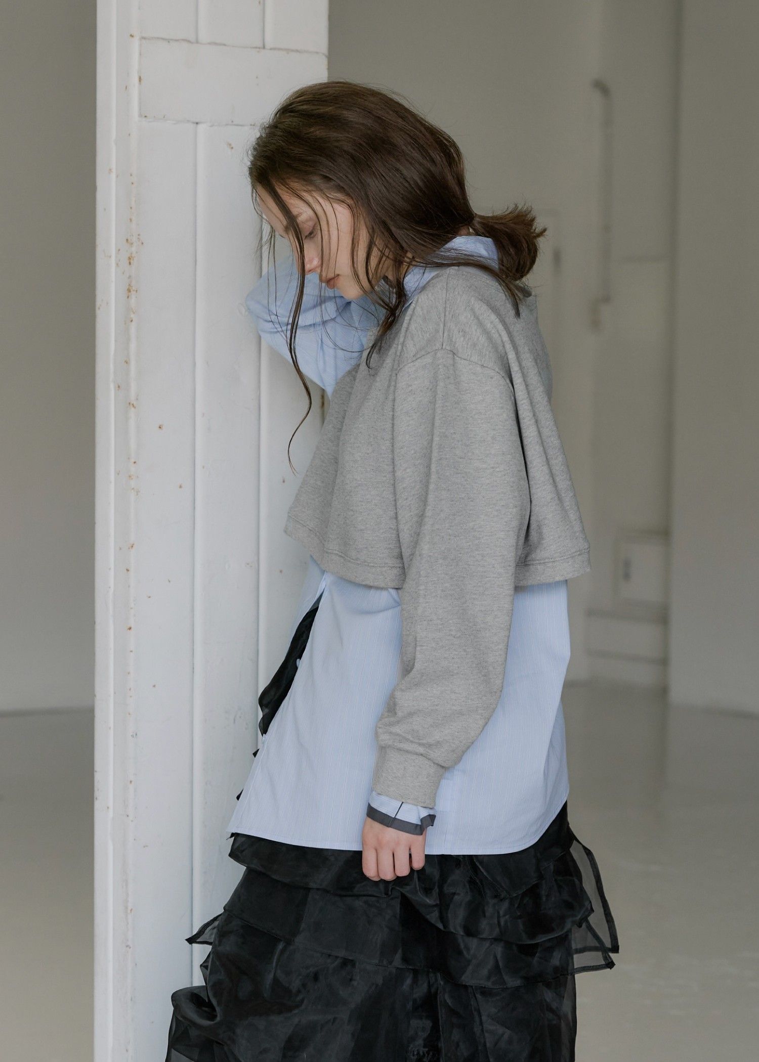 asymmetry 2 piece layered sweat / 2ピースレイヤードスウェット (グレー) / 25AW /