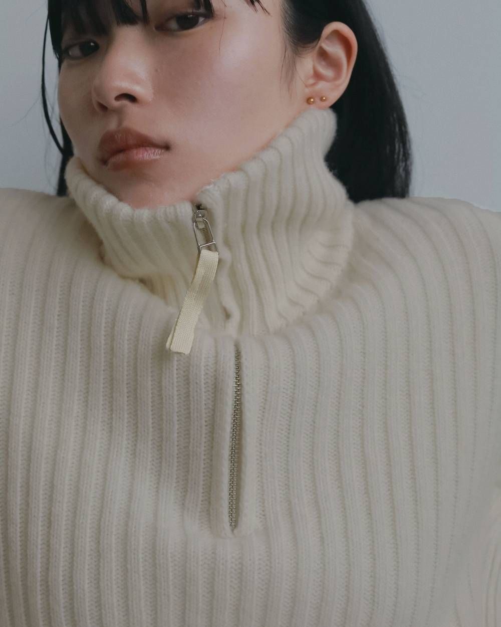 ハーフジップリブニット (アイボリー) Halfzip Rib Knit (Ivory) / 26AW 【6月29日まで期間限定予約】