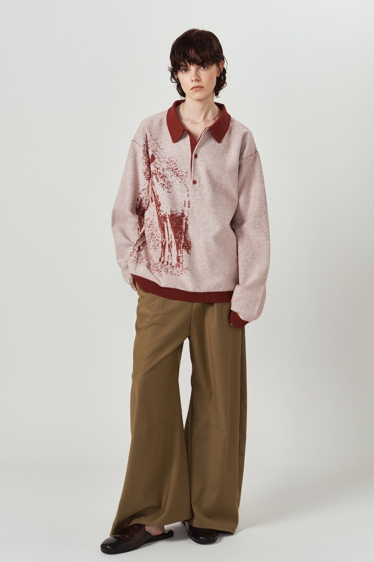 リバーシブル ジャガードポロニット (レッド) reversible jacquard polo knit(unisex) (Red) / 26AW