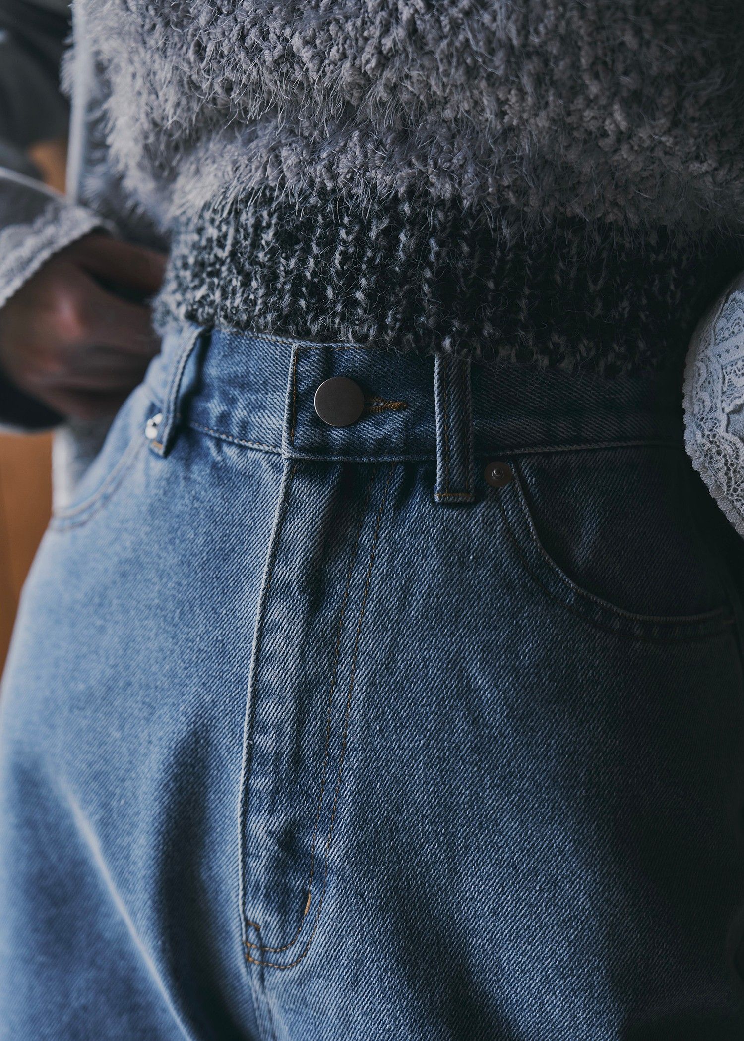 elastic waist more high denim PT / ウエストハイカットデニムパンツ (ブルー) / 25AW /