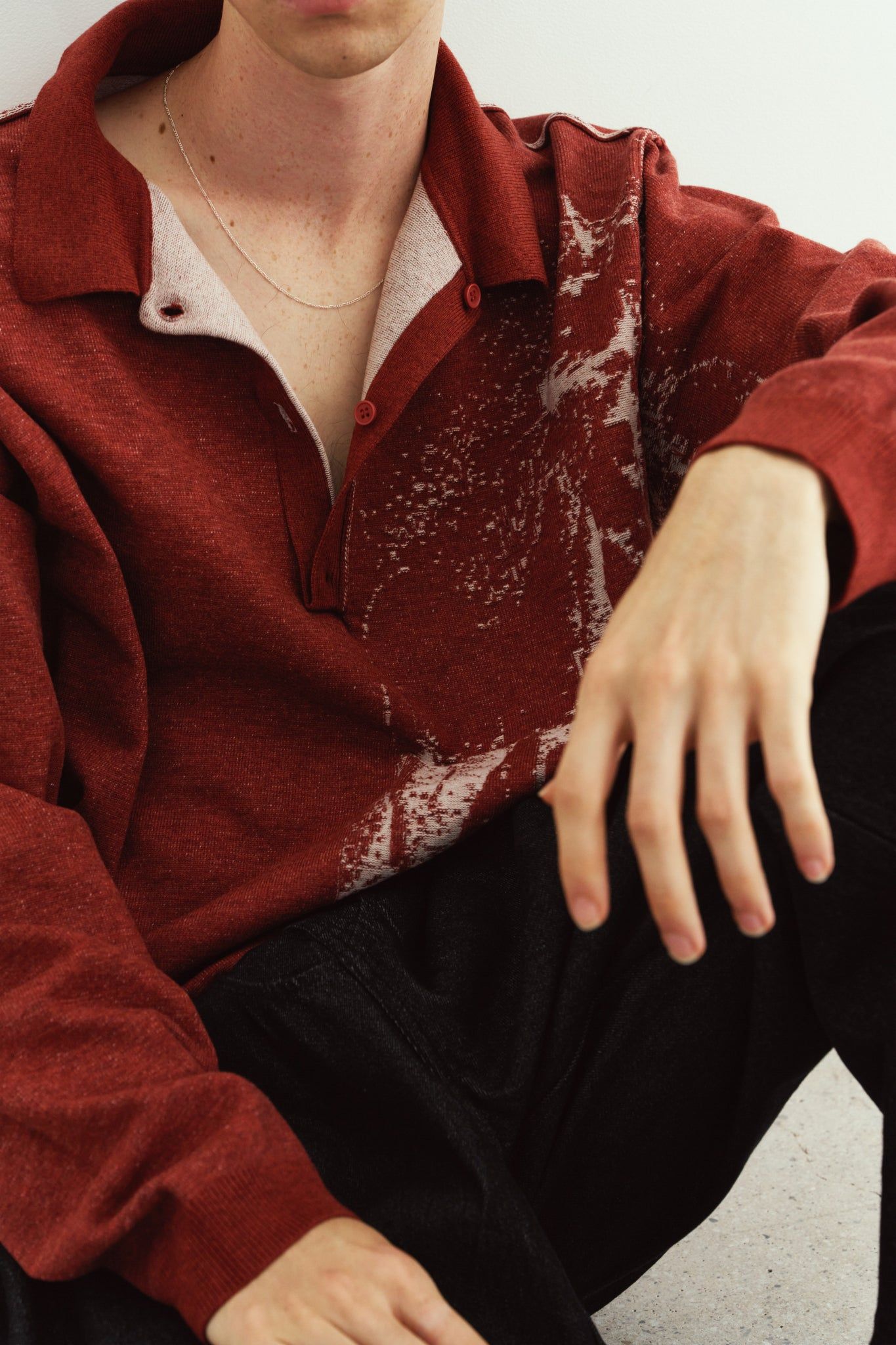 リバーシブル ジャガードポロニット (レッド) reversible jacquard polo knit(unisex) (Red) / 26AW