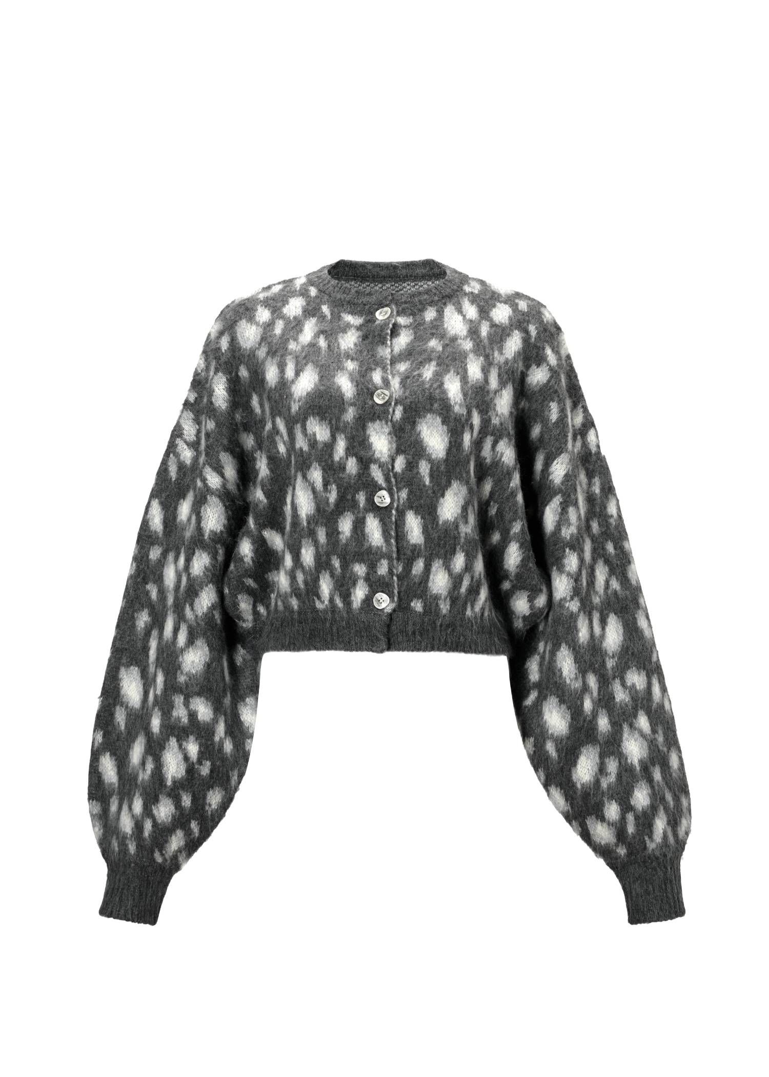 ジャガードニット リバーシブルカーディガン (チャコール) leopard jacquard reversible cropped knit cardigan (Charcoal) /  26AW