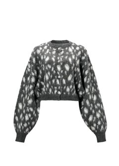 ジャガードニット リバーシブルカーディガン (チャコール) leopard jacquard reversible cropped knit cardigan (Charcoal) /  26AW