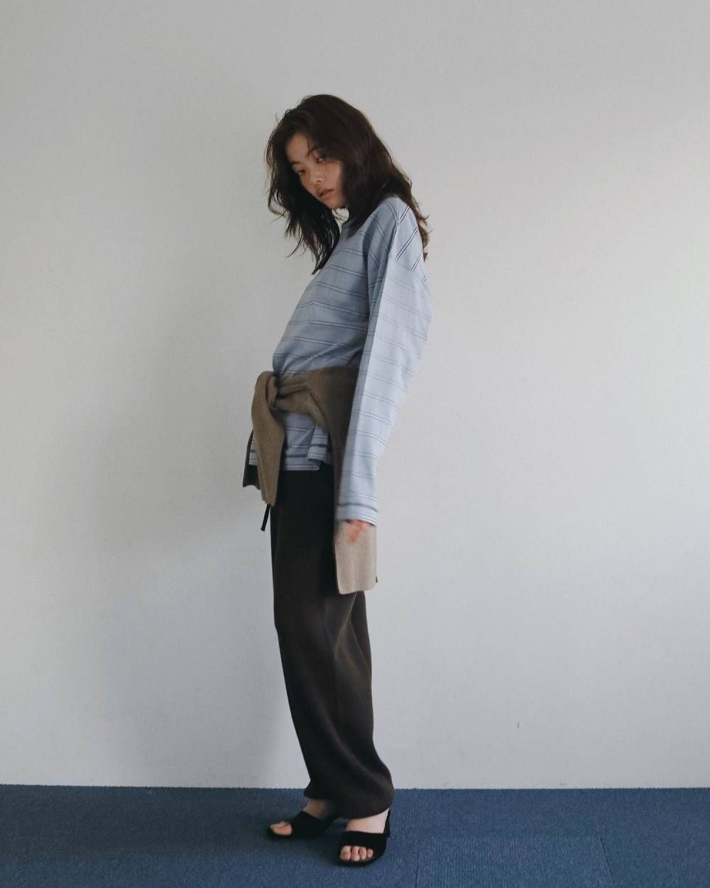 ボーダー ルーズロンT (アイスブルー) Border Loose Long T-shirts (Ice blue) /  26AW