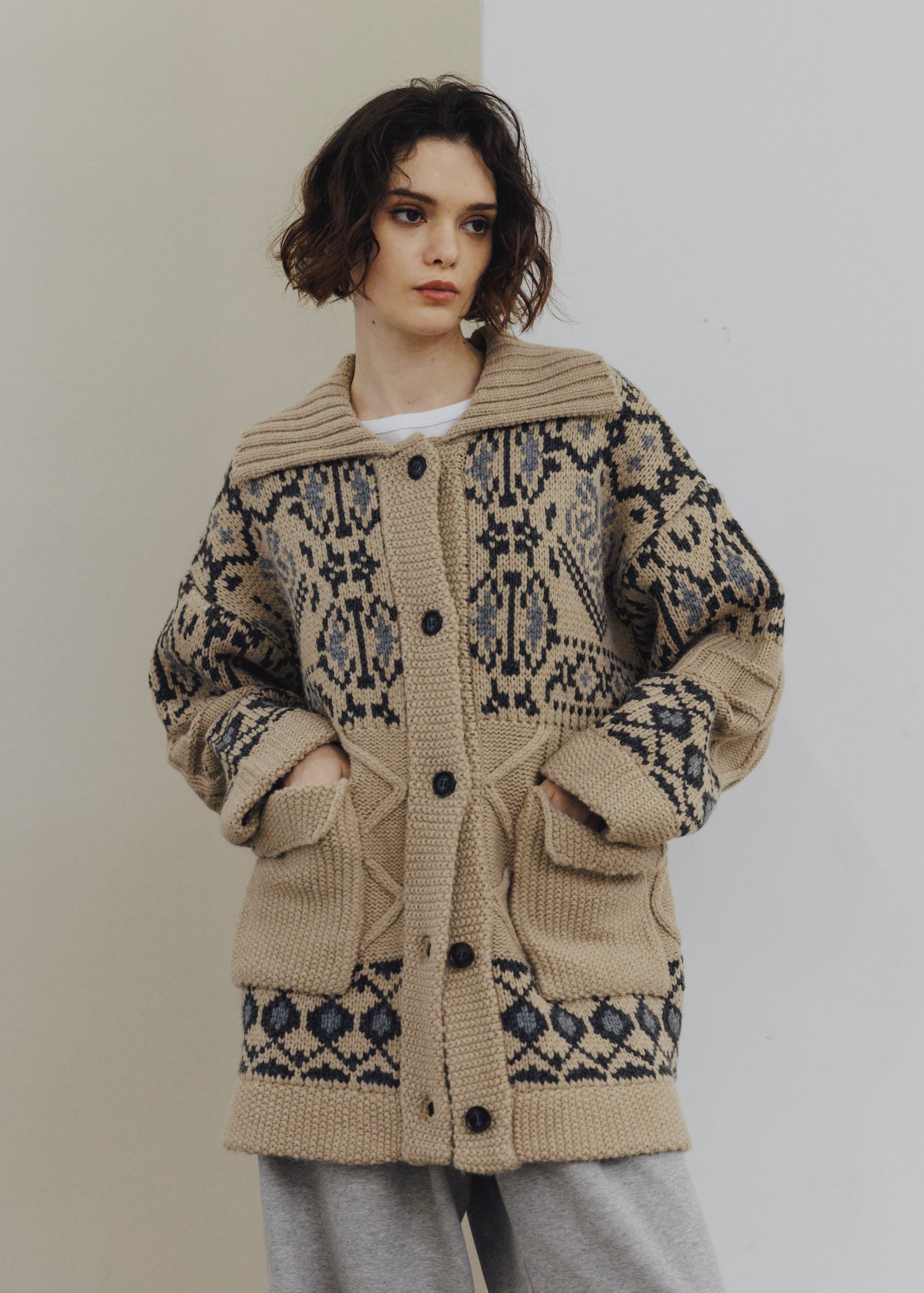nordic pattern knit cowichan jacket / ノルディック カウチンニットジャケット (タン) / 25AW /