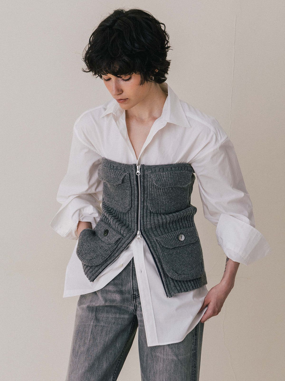 【25AW】MILITALY KNIT BUSTIER / ミリタリー ニットビスチェ (グレー)