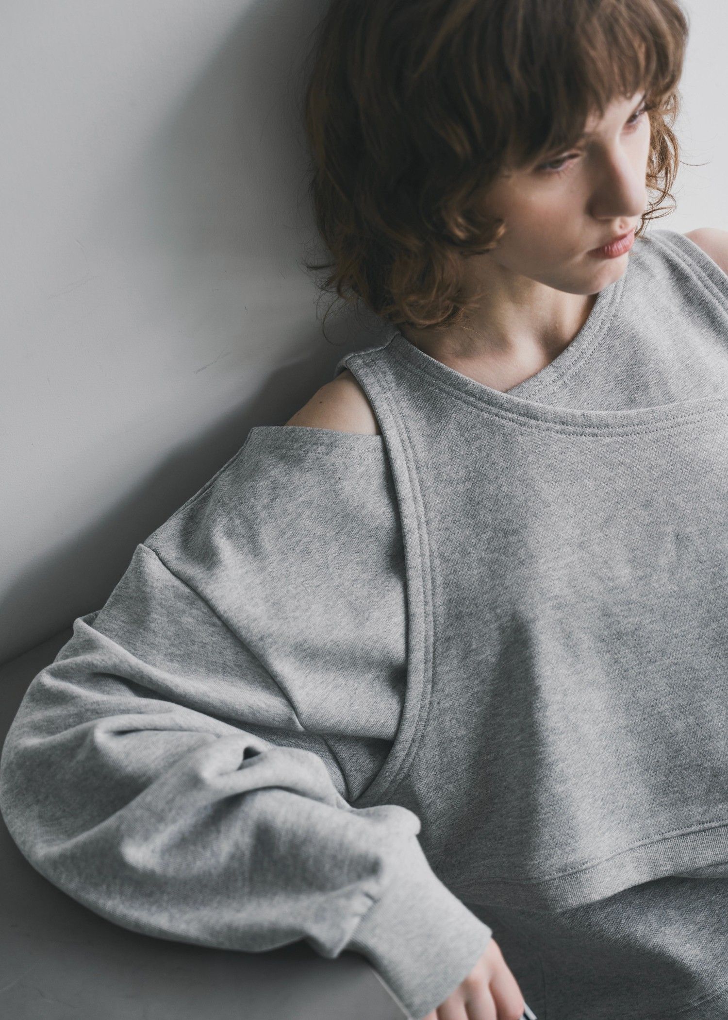 asymmetry 2 piece layered sweat / 2ピースレイヤードスウェット (グレー) / 25AW /