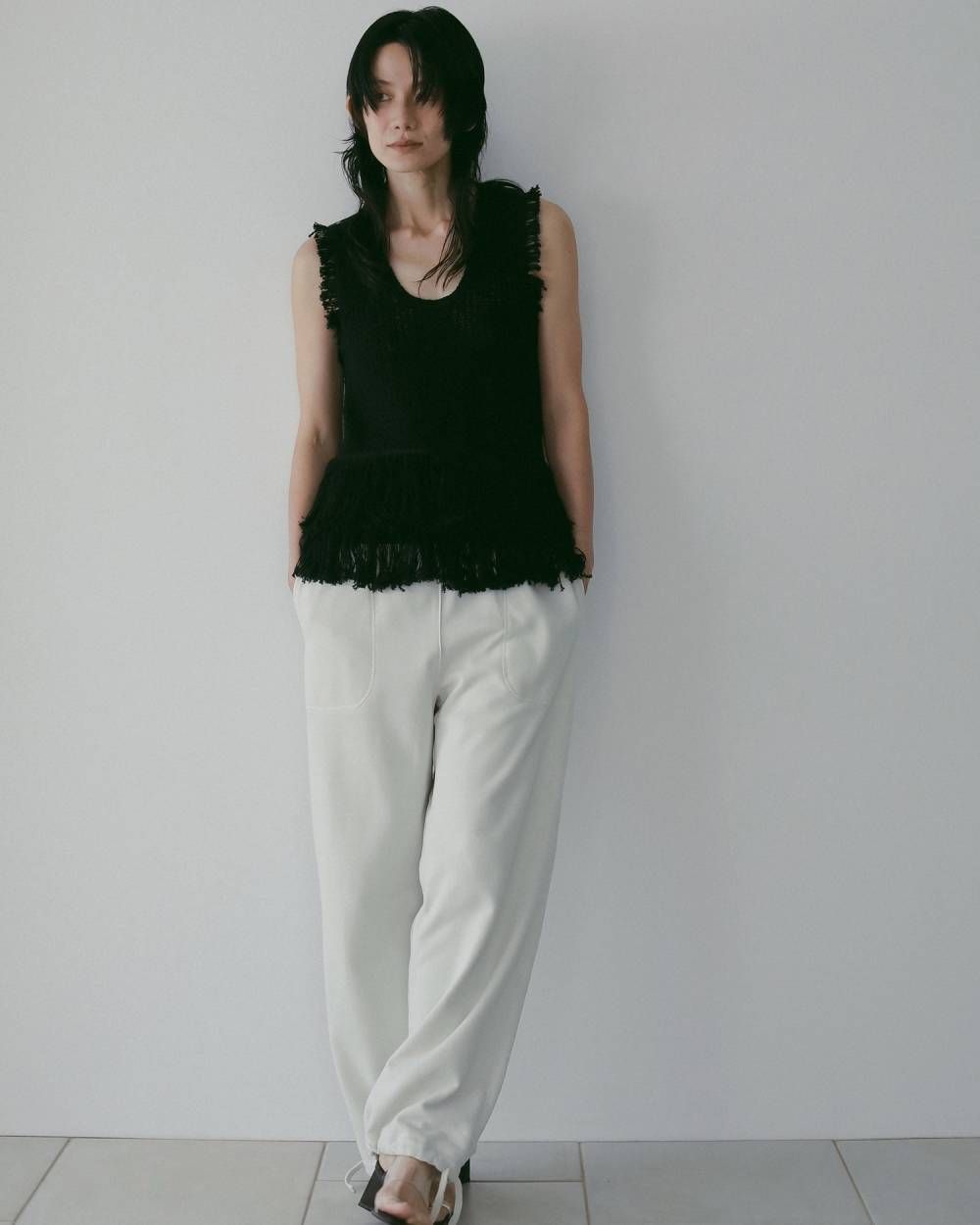 フリンジ ニットタンクトップ (ブラック) Fringe Knit Tanktop (Black) / 26SS