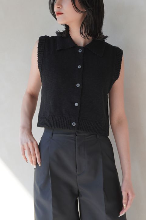 SLAB COTTON KNIT TOPS / スラブコットンニットトップス (ブラック)