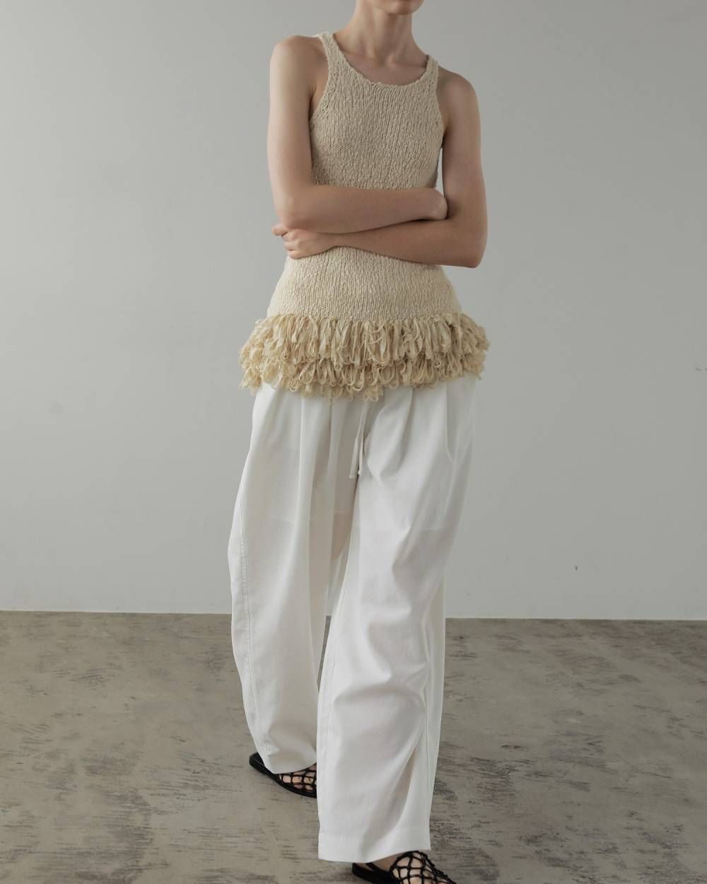 アメスリ フリンジトップス (アイボリー) Americansleeve Fringe Tops (Ivory) / 27SS