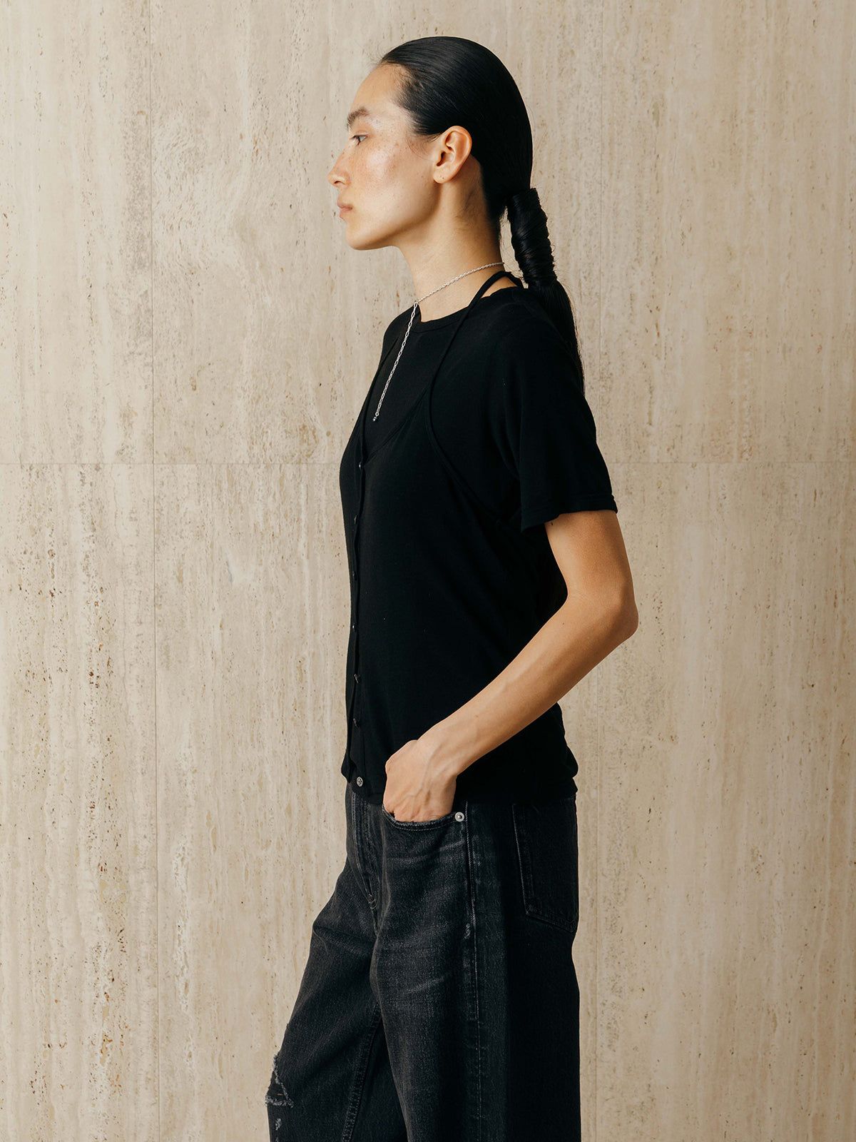 レイヤードカットトップス (ブラック) LAYERED CUT TOPS (Black) /  26SS