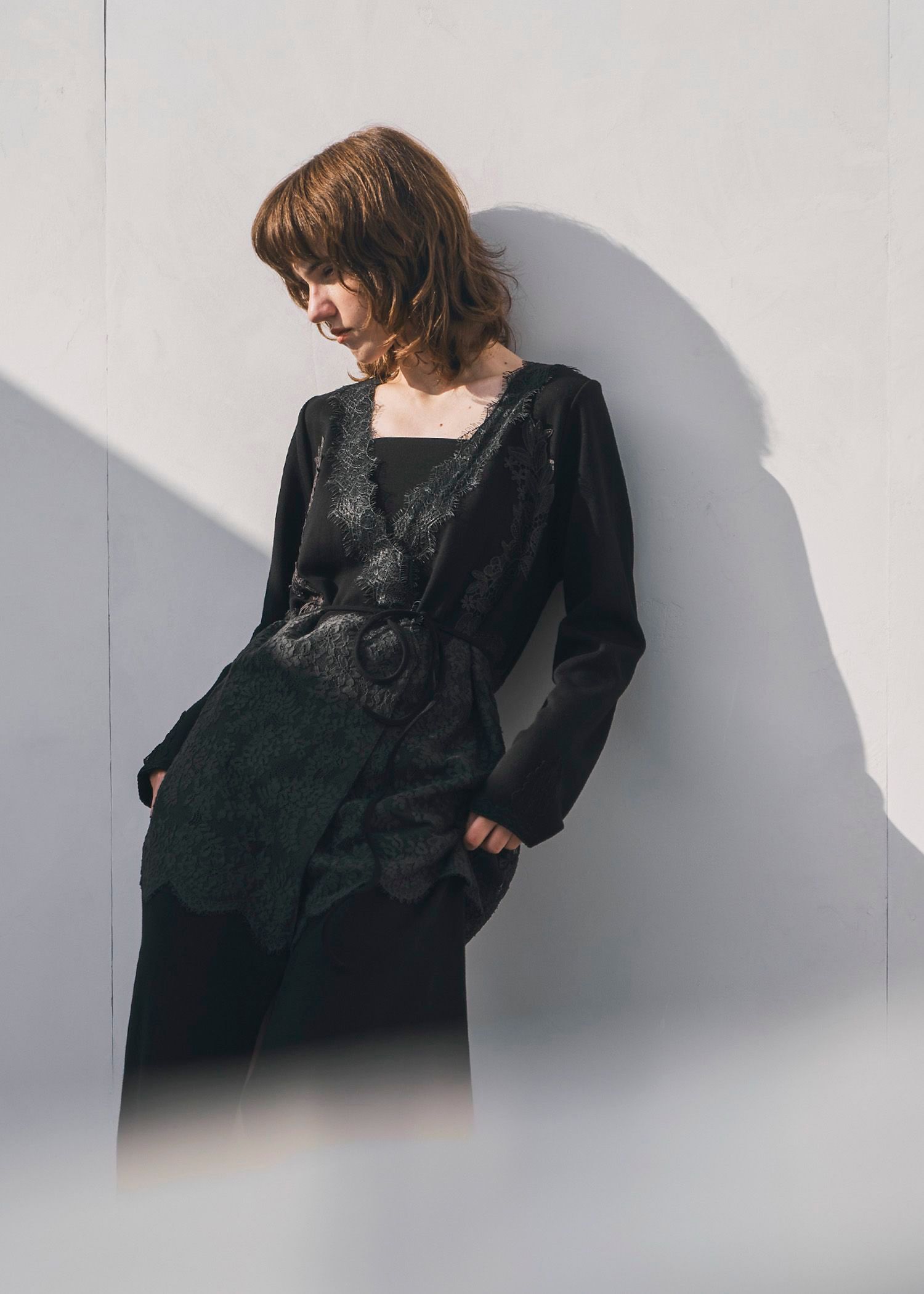 cachecoeur multi lace sweat OP / マルチレース スウェットワンピース (ブラック) / 25AW