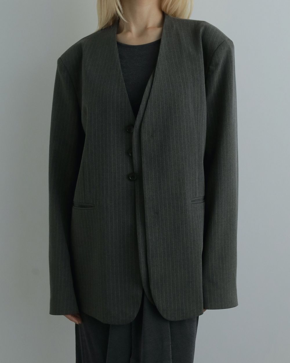 Collarless Over Jacket / カラーレスオーバージャケット (グレー)
