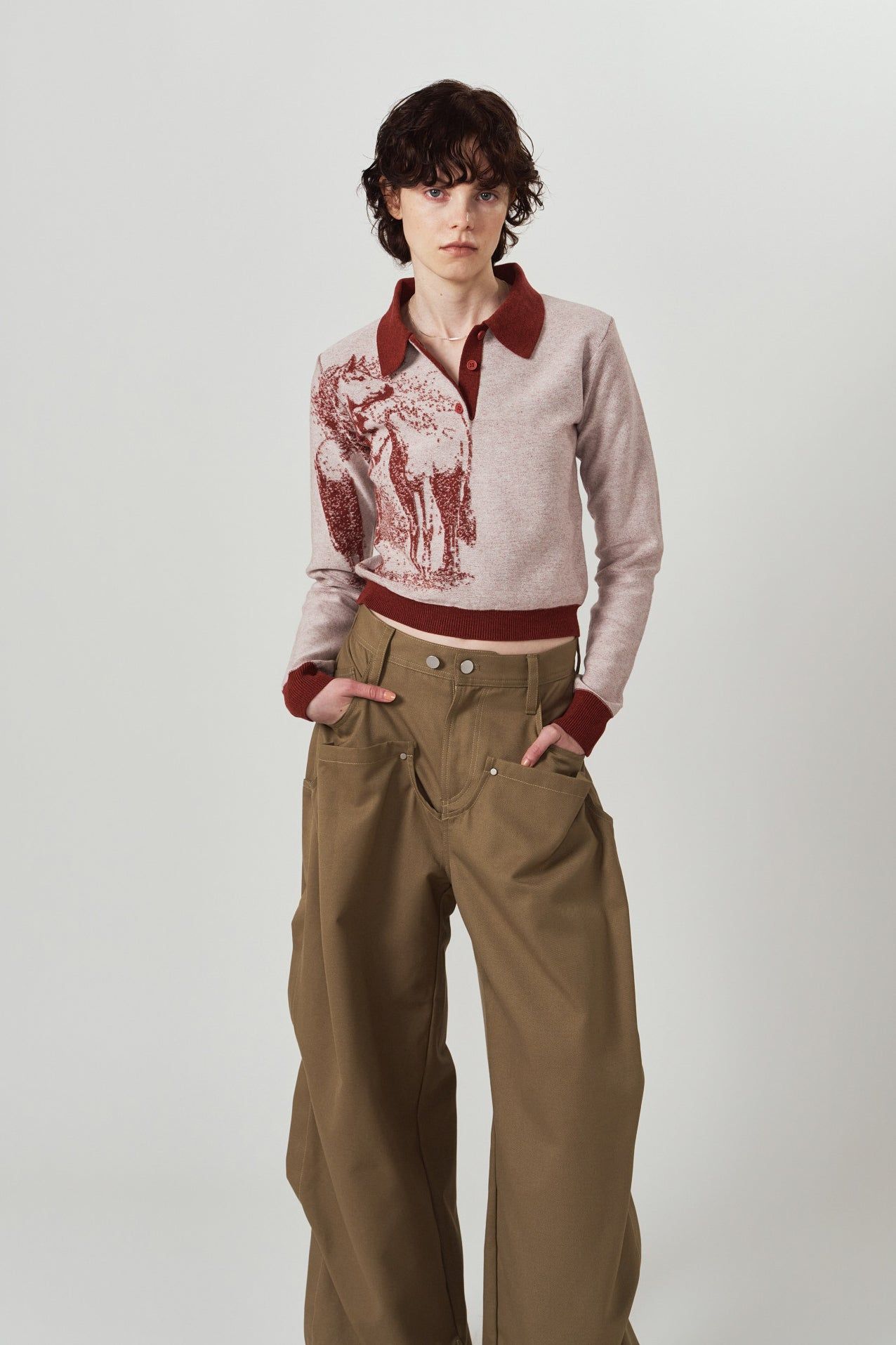ジャガードポロニット (レッド) jacquard polo knit (Red) / 26AW