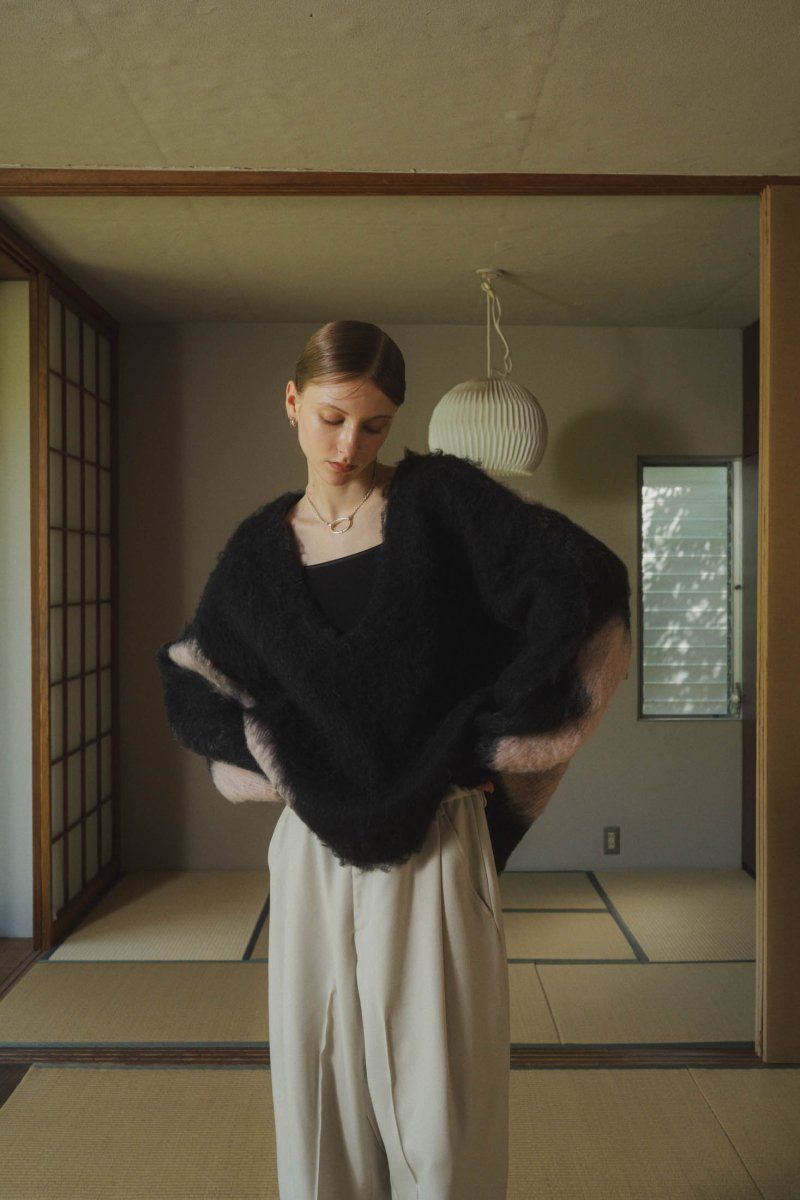 Uneck knit pullover (unisex) / Uネックニットプルオーバー (ピンクブラック)
