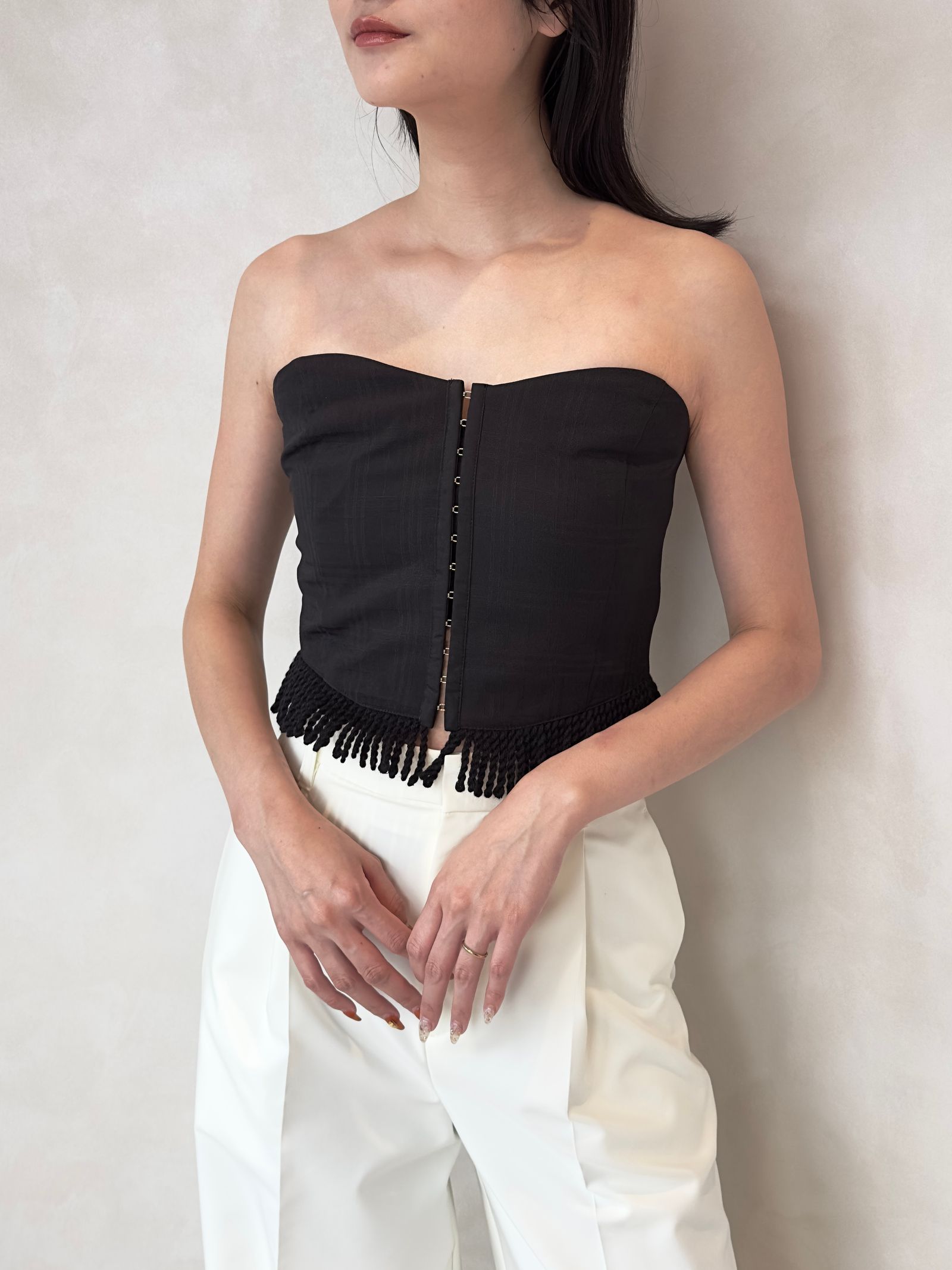 CHECK FRINGE BARE BUSTIER (NOIR) / チェックフリンジベアビスチェ ノワール