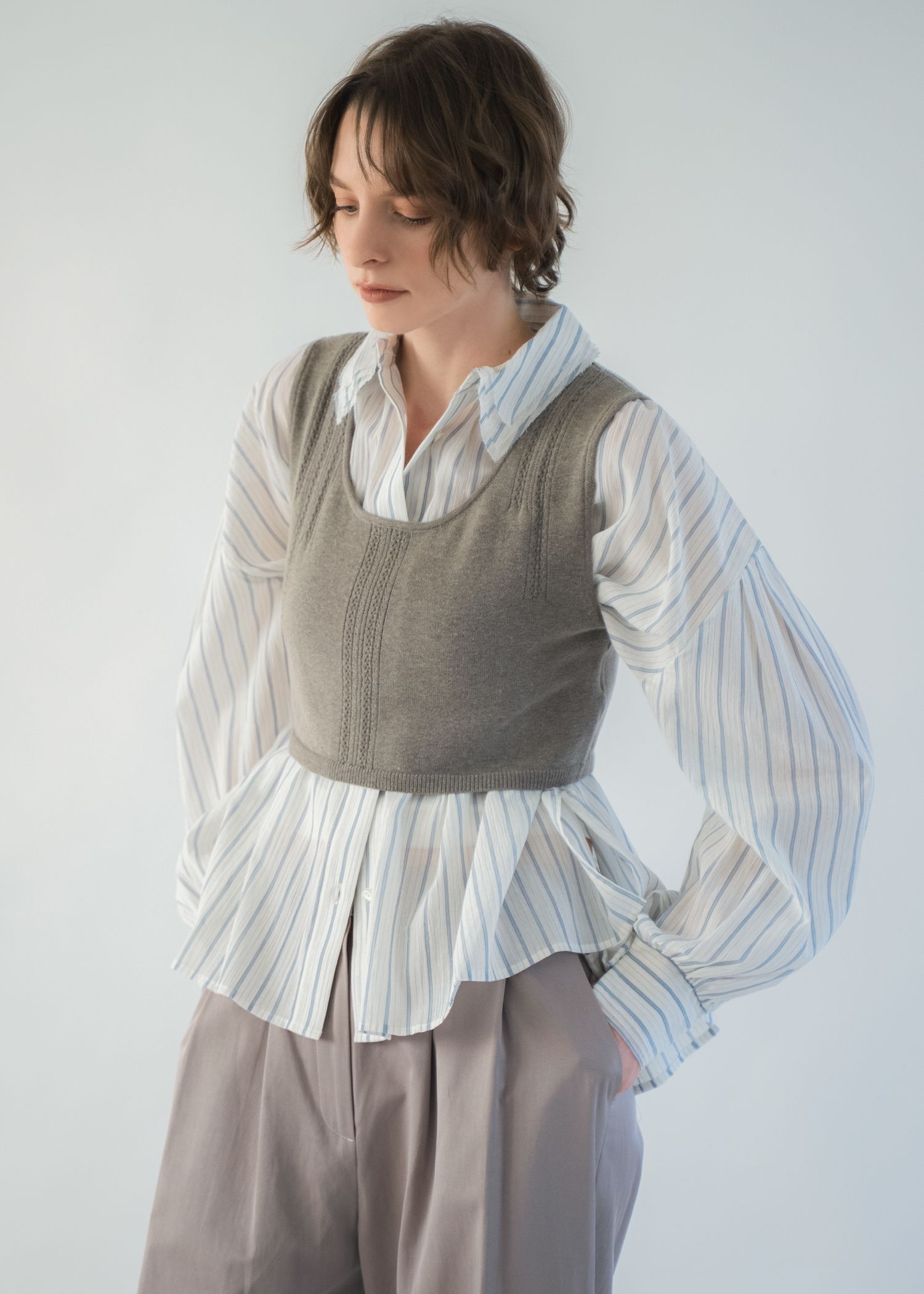 collar & cuffs triple layered over SH (Stripe) / トリプルレイヤード オーバーシャツ (ストライプ) / 26SS