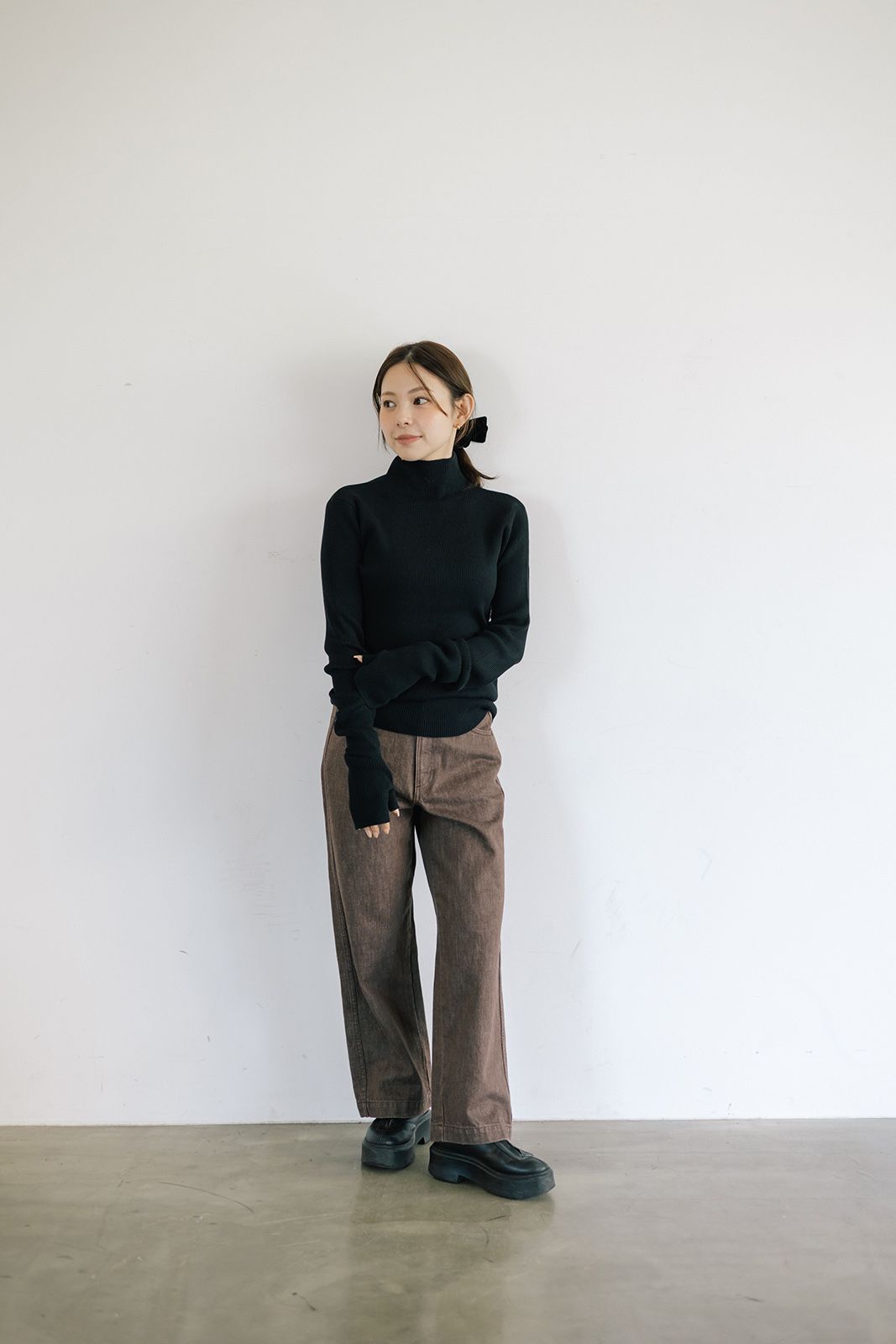 ハンドウォーマーリブトップス (ブラック) Hand warmer ribbed top (Black) / 26AW