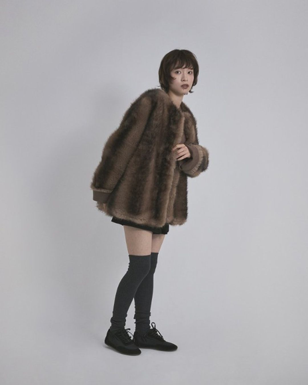 【先行予約】【26TH-08】ムートン調グラデーションファーコート (ブラウン) Mouton Like Gradation Fur Coat (Brown) /  エコファー  /  フェイクファー 【受注期間6/14 23:59まで】
